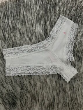 Victoria's Secret White Cotton Lace Trim Cheeky Panty Small NWT